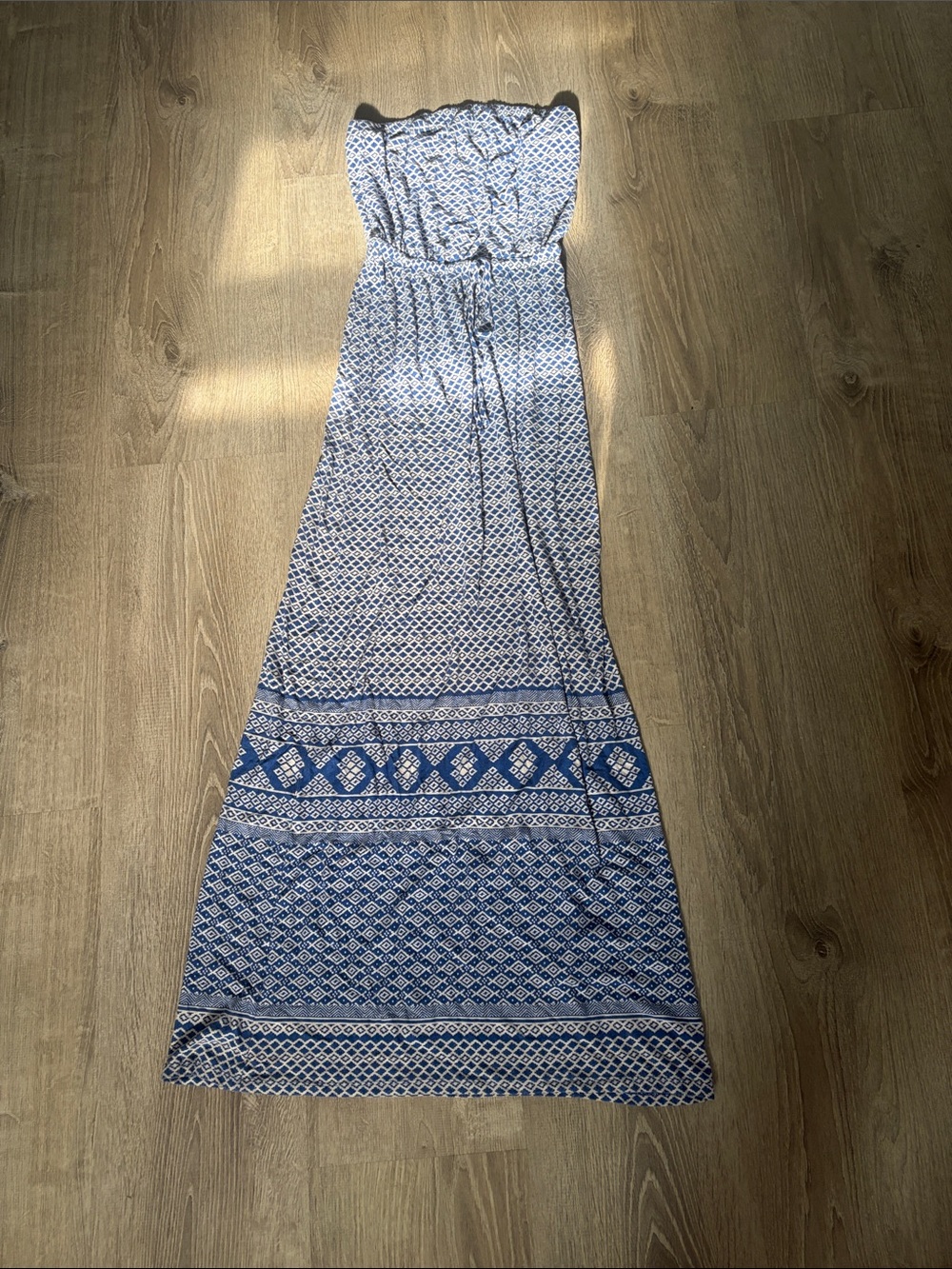 Old Navy Blue Printed Strapless Maxi Dress